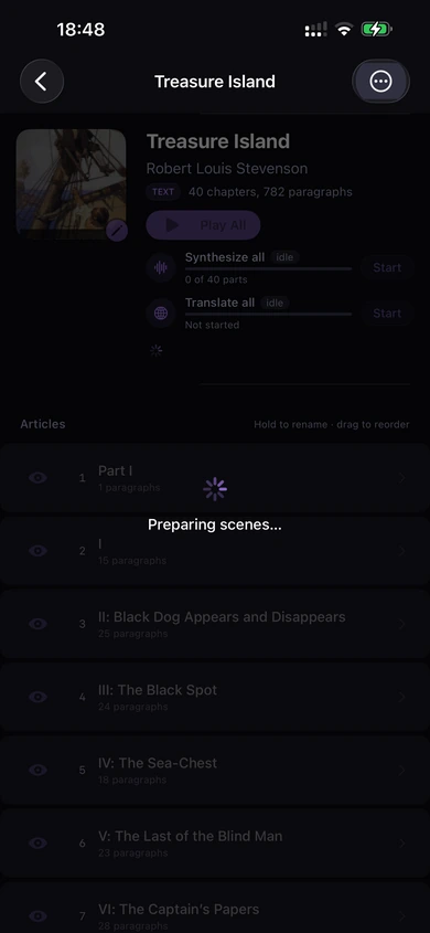 Import in progress — Preparing scenes